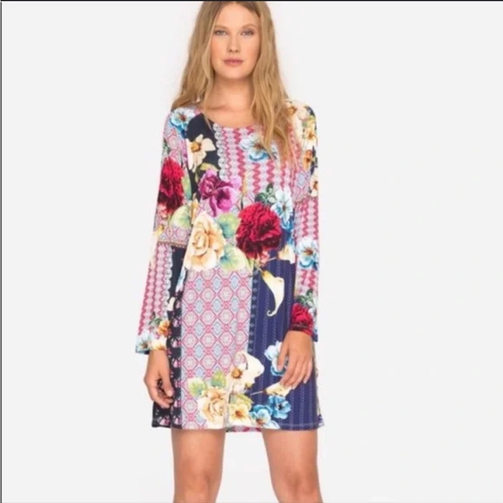 Johnny Was Verdell Patchwork Floral Dress Sz L
